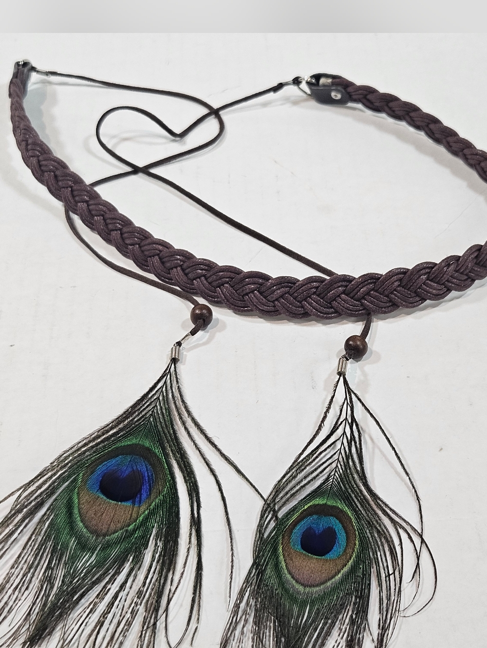 Womens Hippie Peacock Feather Tassel Tie Belt Boho Waist/Headband Festival Small